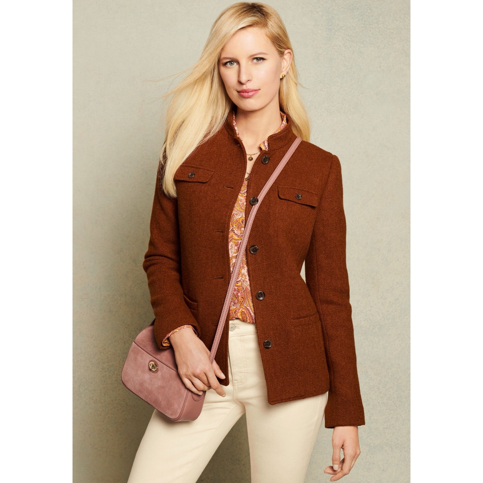 Talbots Wool Structured Band-Collar Jacket Button Front Equestrian Women's 6